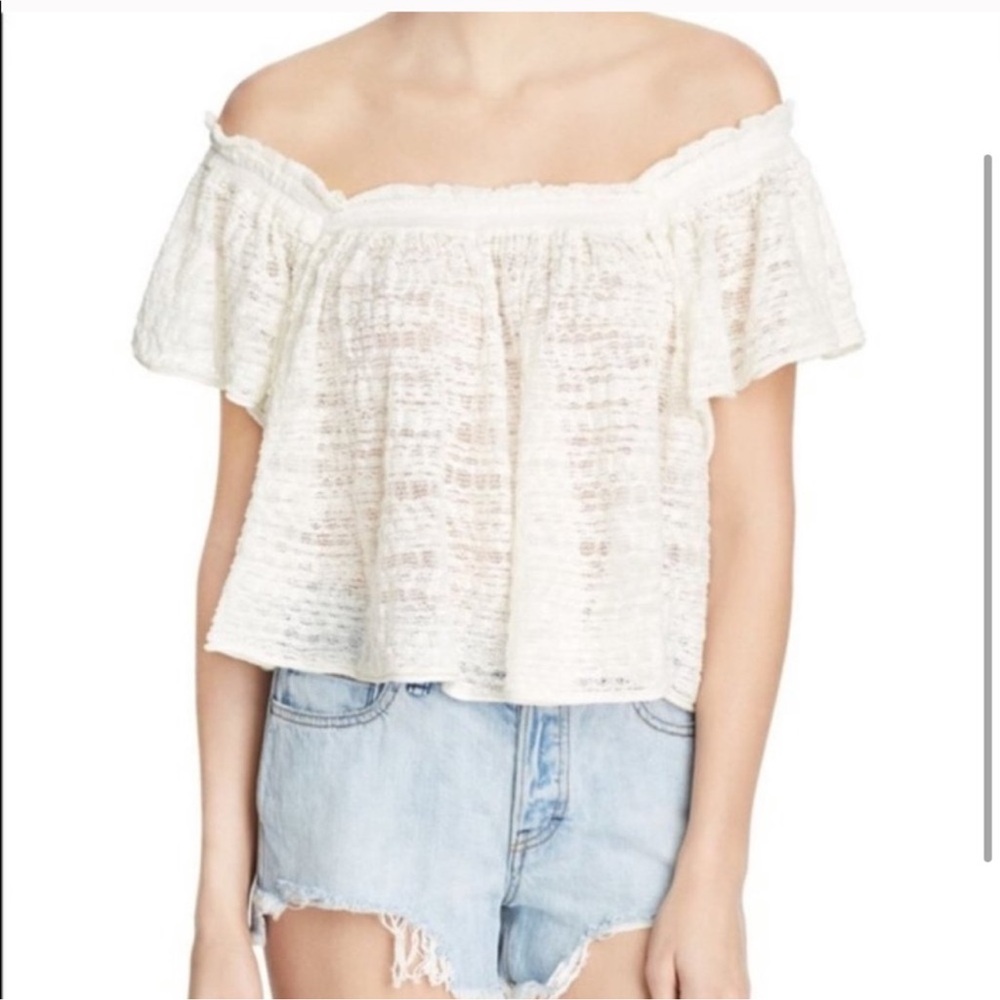 Free People White Flutter Sleeve Ruffled Blouse M - Picture 2 of 8